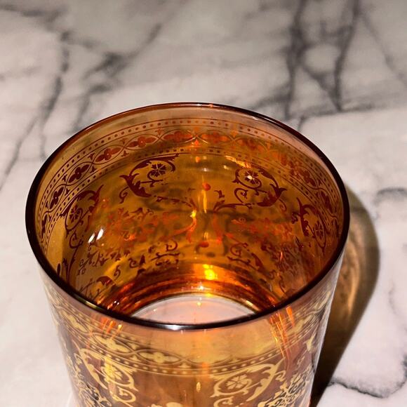VINTAGE Gold Filigree Glass Candle Holder Moroccan Cup amber burnt Orange - Picture 7 of 10
